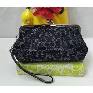 Coach Signature Black Canvas Kisslock Framed Wristlet - Coin Wallet